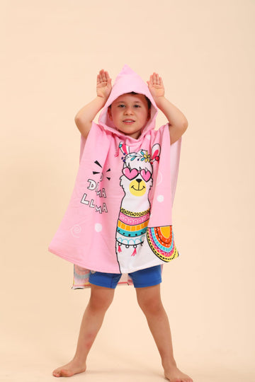 TEHALK Kids Hooded Beach Towels, 24 x 24, Alpaca Unicorn Pattern, Polyester, Machine Washable