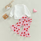Iddolaka Toddler Baby Girls Valentines Day Outfits Long Sleeve Letter Sweatshirt Shirt Heart Flared Pants Spring Clothes (G-Whit