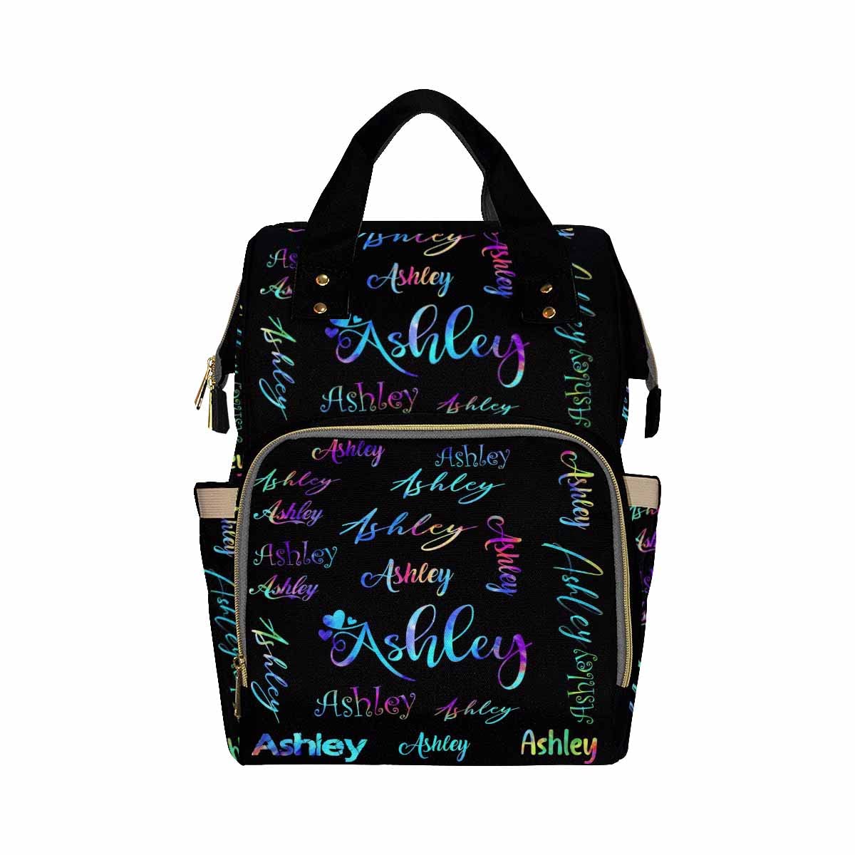 Artsadd Custom Name Diaper Bag Mommy Nappy Bags, Personalized Black Purple Gradient Monogram Handbags Large Capacity Multi-Funct