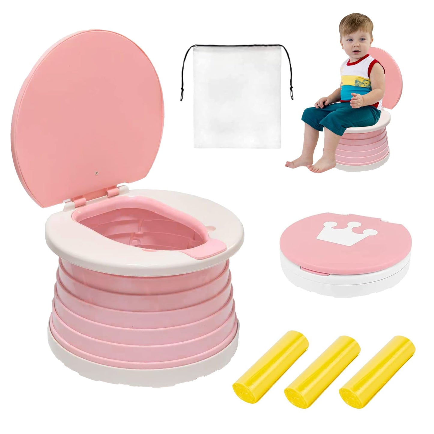 SunnySmile portable, foldable potty seat for toddler, Training Toilet Seat Emergency Toilet for Car, Camping, Outdoor, indoor (p