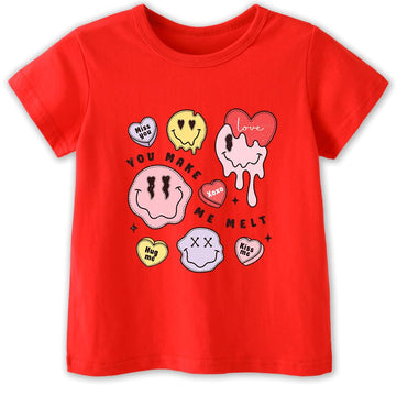 Kids Toddler Baby Girls Boys Valentine'S Day T-Shirt Short Sleeve Love Heart You Make Me Melt Cotton Top (Red Emoticon,6 Years)
