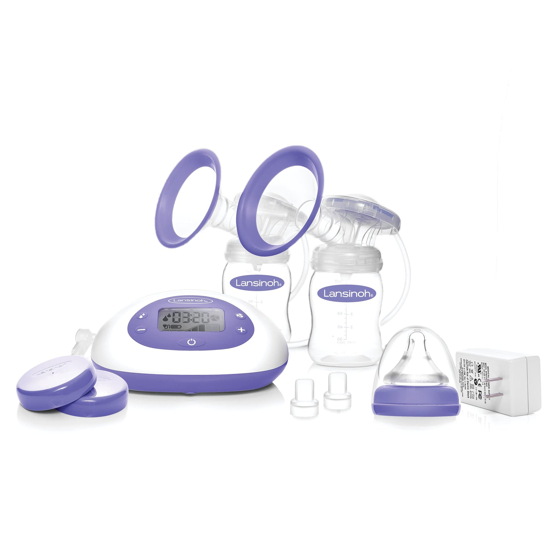 Lansinoh Signature Pro Double Electric Breast Pump, Portable Breast Pump, 3 Power Options, Lcd Display, Includes Breast Pump Bag