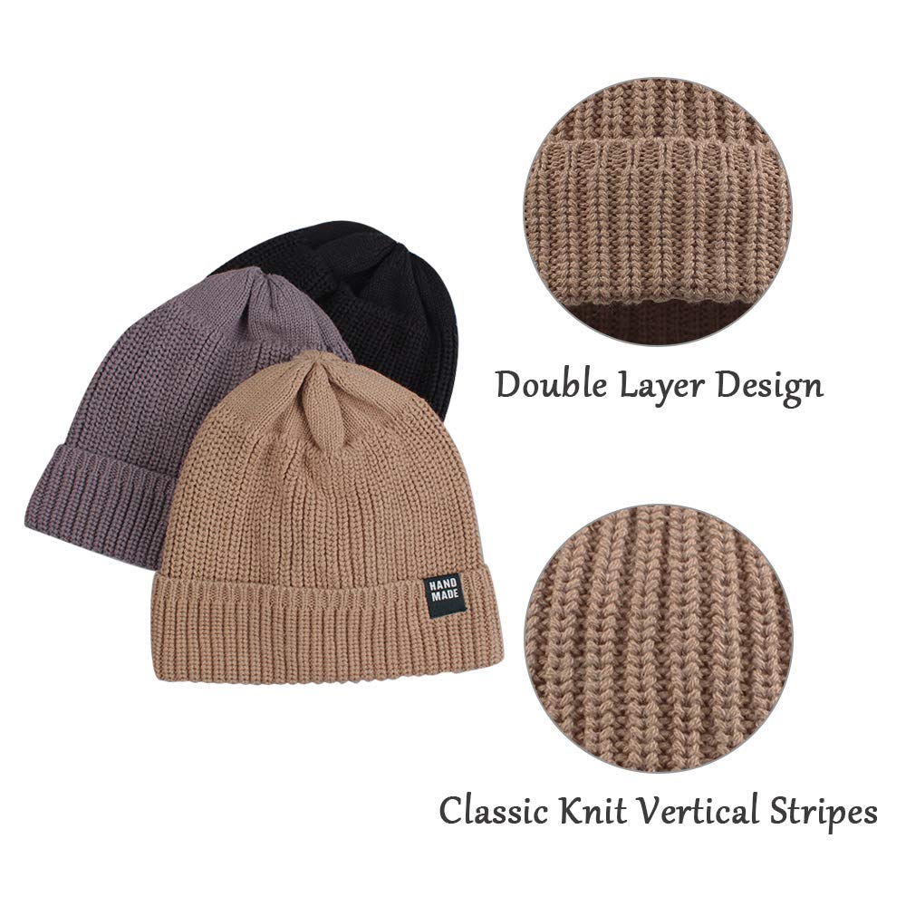 Simple Knitted Baby Beanie Hip-Hop Boys Winter Hat Toddler Kids Bonnet For Girls 0-5Y (Black+Khaki+Gray, S)