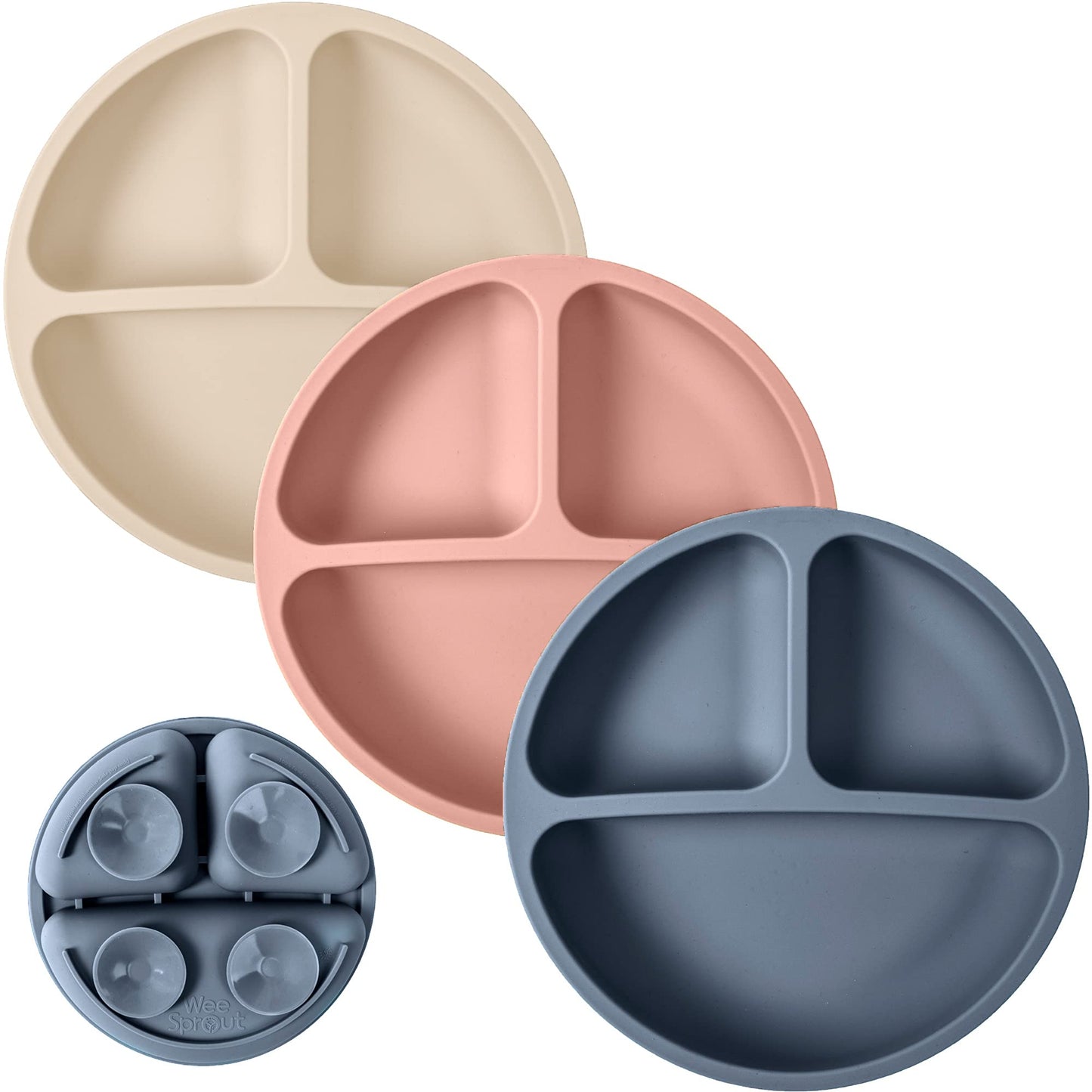 Weesprout Suction Plates For Babies & Toddlers - 100% Silicone, Dinnerware Stays Put, Divided Design For Picky Eaters, Microwave