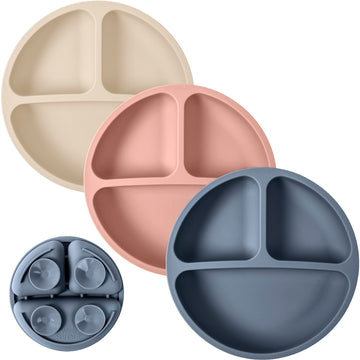 Weesprout Suction Plates For Babies & Toddlers - 100% Silicone, Dinnerware Stays Put, Divided Design For Picky Eaters, Microwave