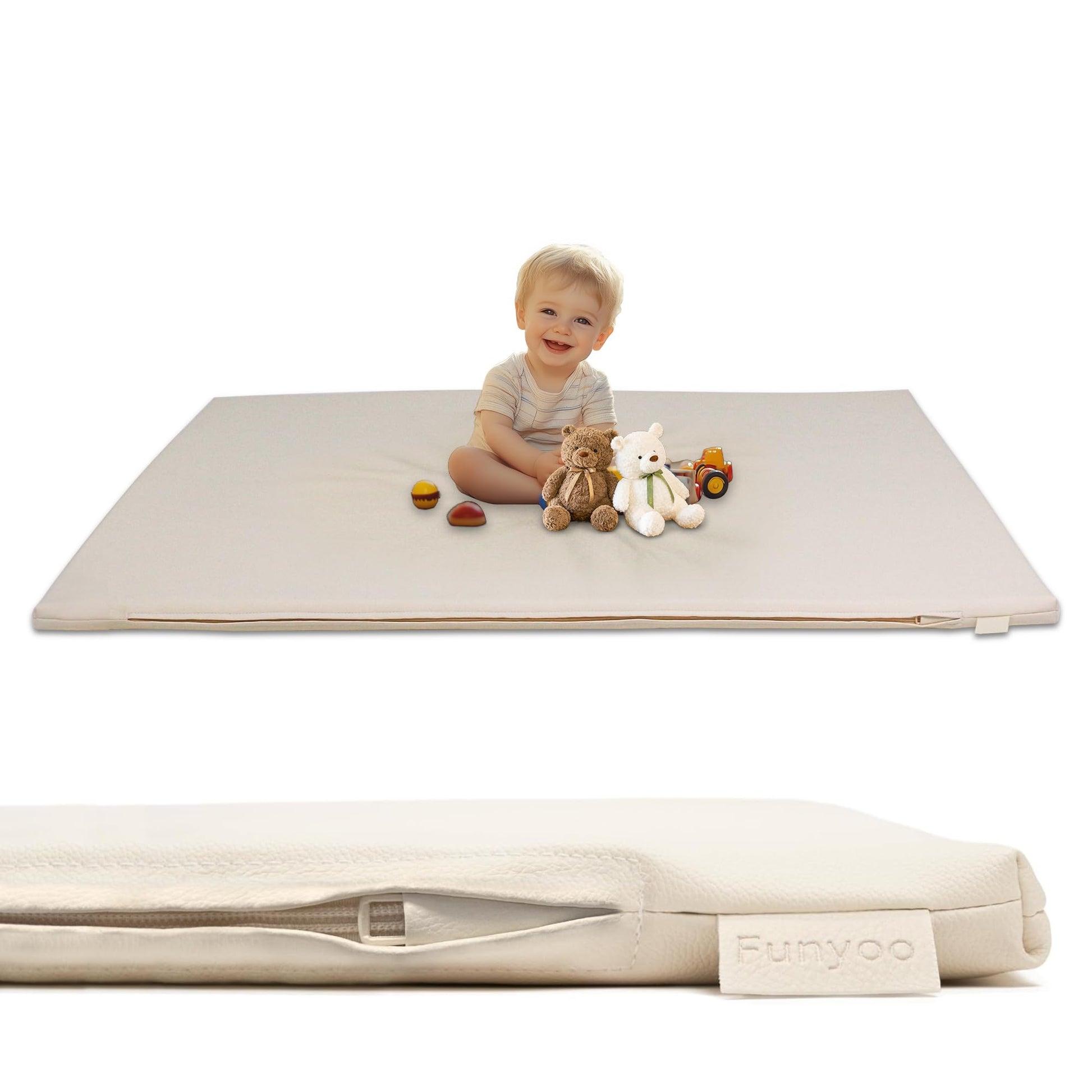 Funyoo Padded 48    48  Baby Play Mat for Playpens, 1.2  Thick Foam Mat with Soft Vegan Leather, Baby Tummy Time Playmat for Flo