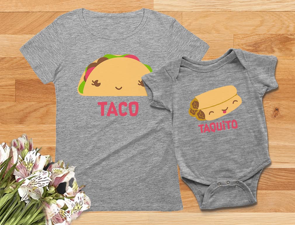 Taco Taquito Mommy And Me Outfits Gifts For New Moms First Mothers Day Mom & Infant Baby Bodysuit Matching Set Taco Gray Large/T