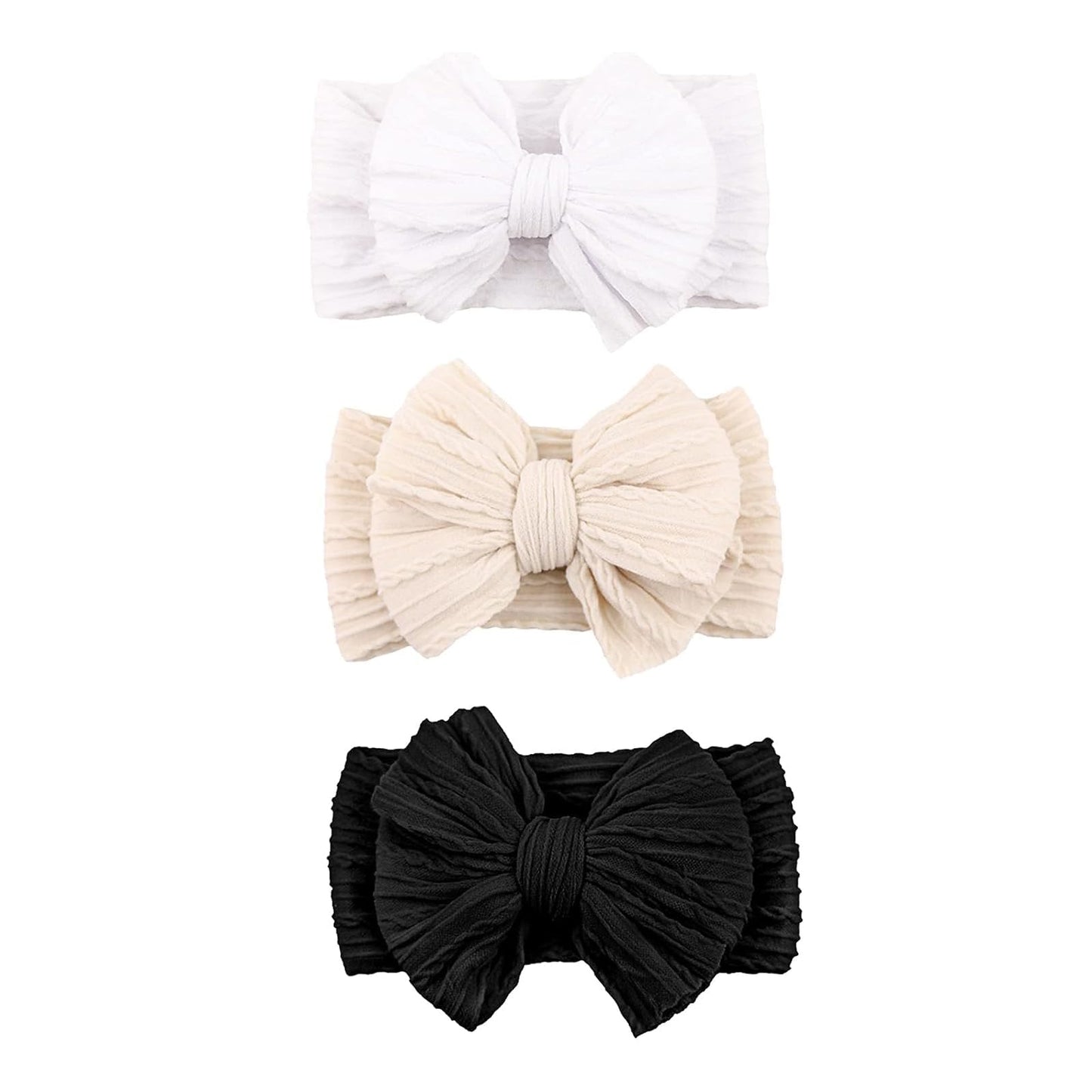 Baby Bows Headbands Nylon Hairbands Baby Girl Bows Hair Accessories For Infant Toddler Essentials(Black White Beige, Mid)