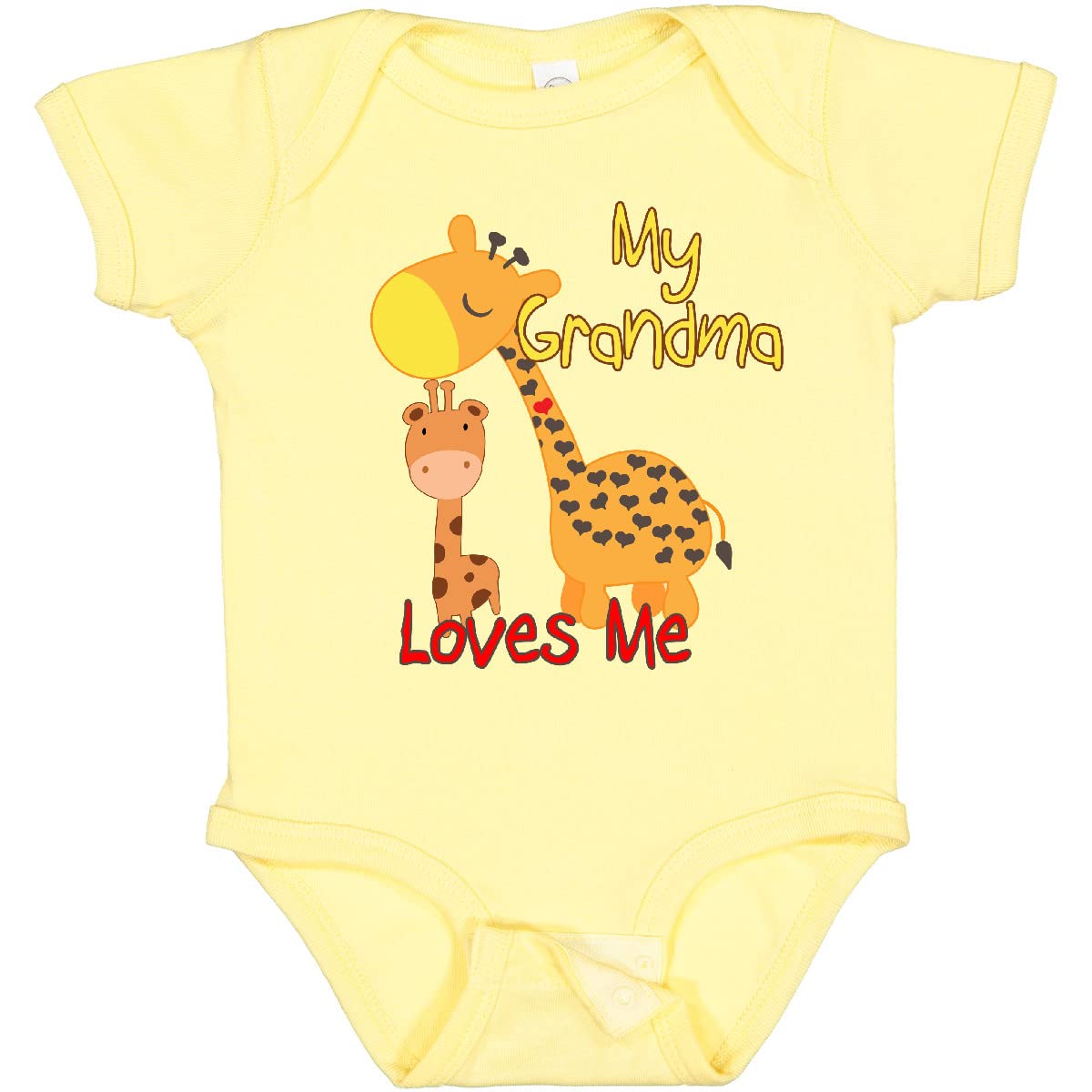 Inktastic My Grandma Loves Me Giraffe Baby Bodysuit, Banana, 6 Months