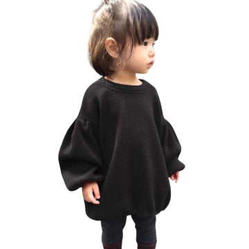 Grnshts Baby Girls Loose Long Lantern Sleeve Knit Sweater (Black, 2-3 Years)