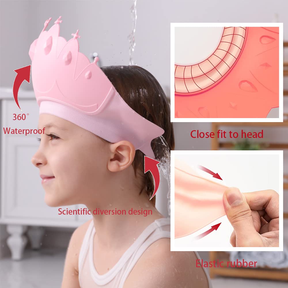 Baby Shower Cap Shield, Baby Bath Set Shower Cap/Water Cup/Massage Brush,Visor Hat For Eye And Ear Protection For 0-9 Years Old