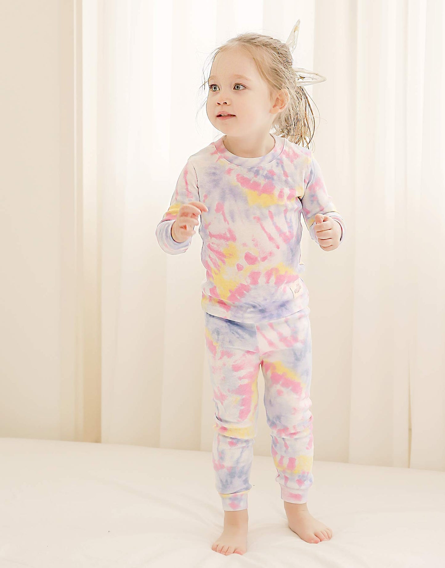 Vaenait Baby Kids Junior 100% Cotton Sleepwear Pajamas 2Pcs Set Tiedye-Bluepinkyellow-253 L