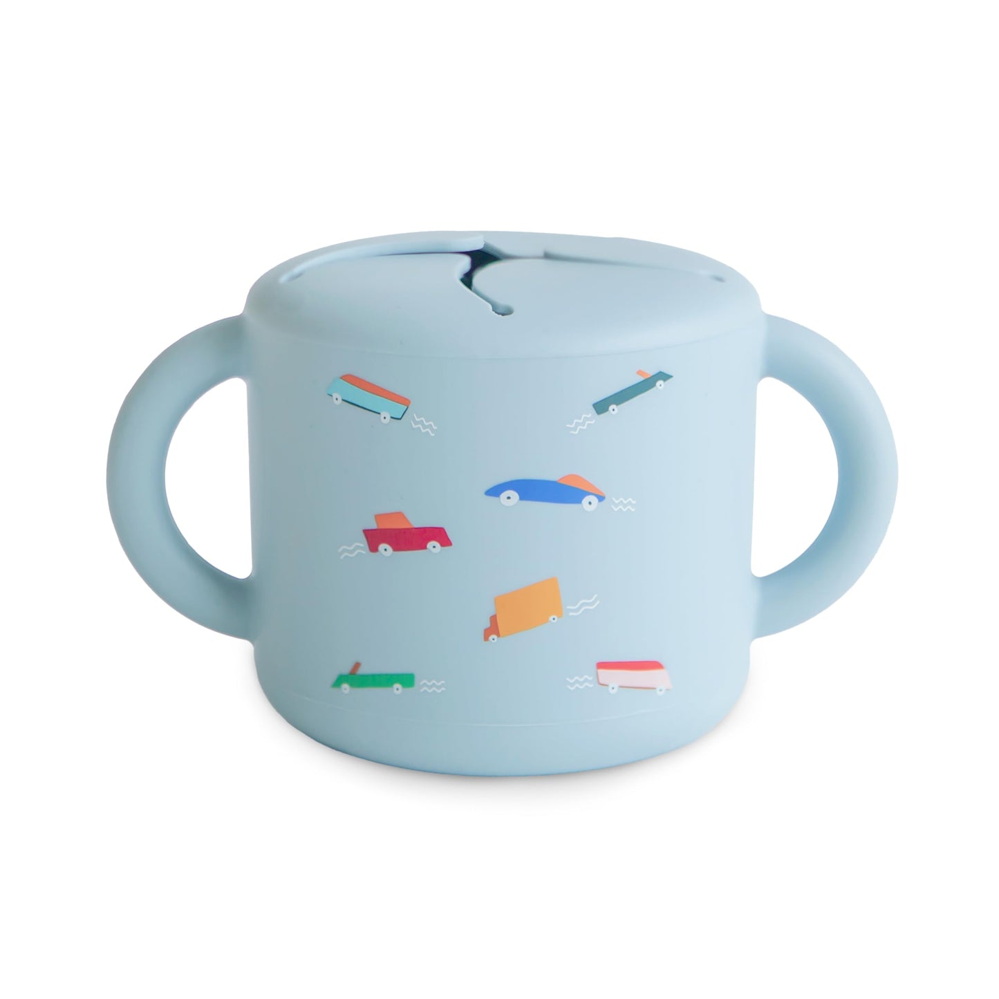 mushie Silicone Snack Cup | Spill Proof Food Container for Toddler and Baby (Retro Cars)