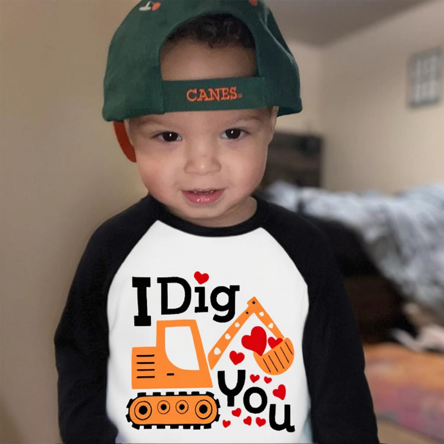 Toddler Boy Loved Heart Shirt Kids Valentine Day Outfits Excavator I Dig Heart Graphic Long Sleeve Tee Tops 7T