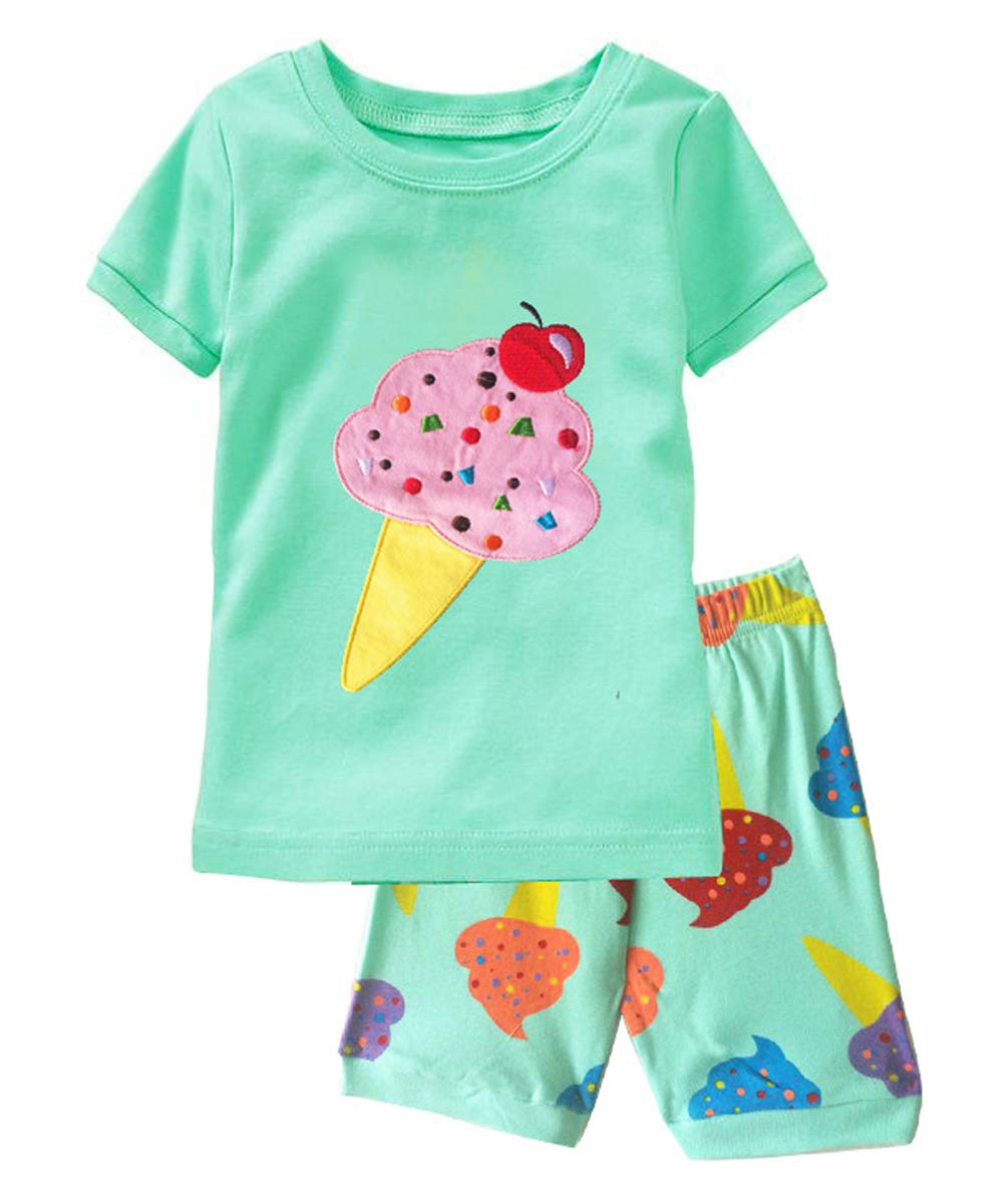 Little Girls Pajamas Kids Short Sets 100% Cotton Children Summer Clothes Toddler Sleepwear 2pcs(Ice cream6072 6T)