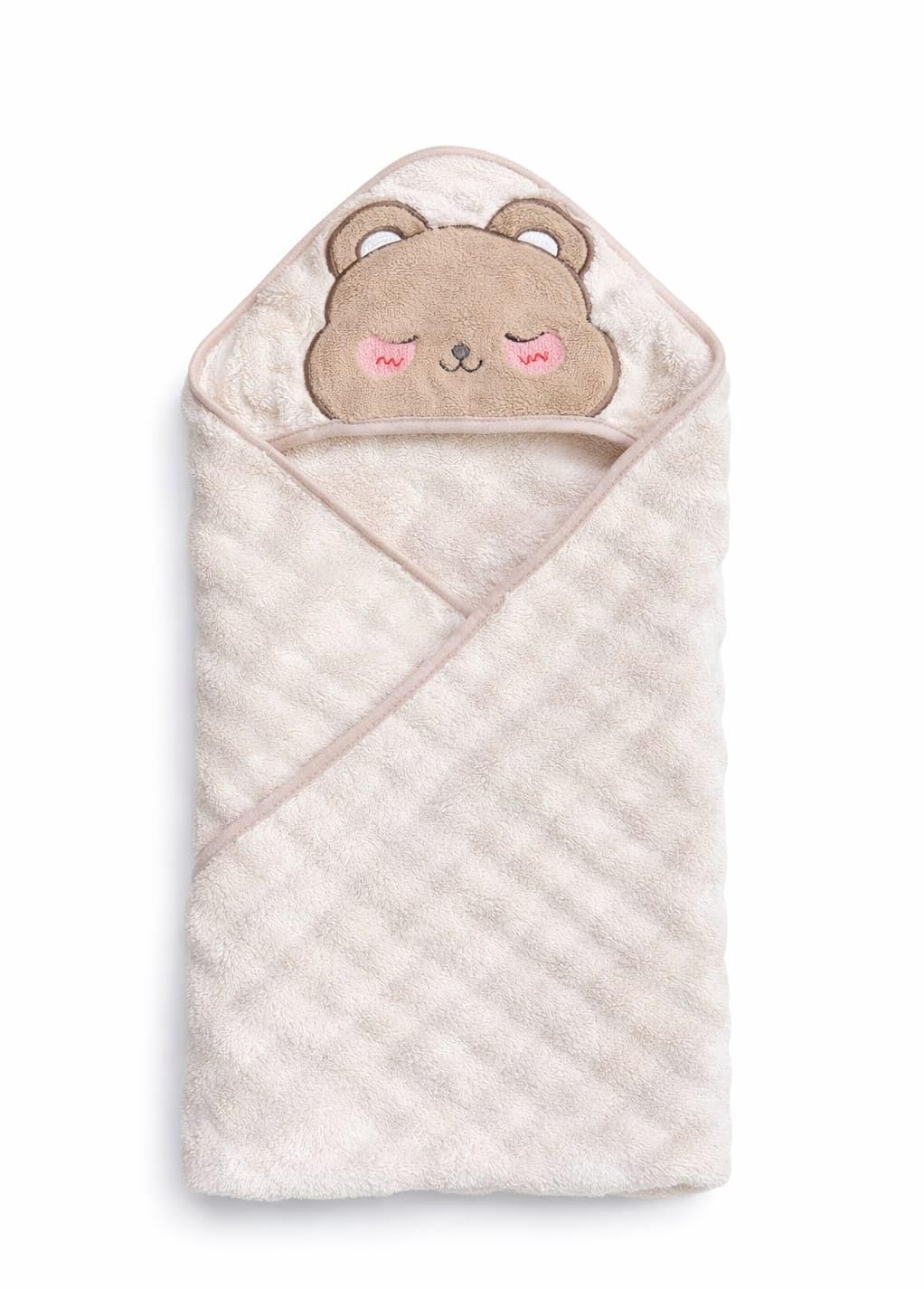 Hi mom Kids World Baby Hooded Towel with Bear Applique, Soft Wrap Towel for Newborns and Infants