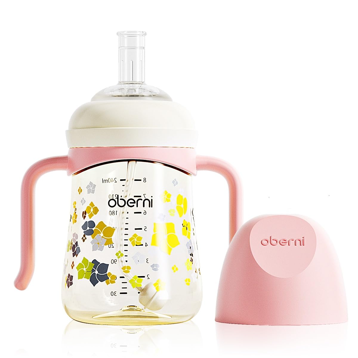 Oberni Ppsu No Spill Sippy Cups,Weighted Straw Toddler Water Bottle With Handle,Spill Proof Toddler Cup With 2 Nipple For Baby 6