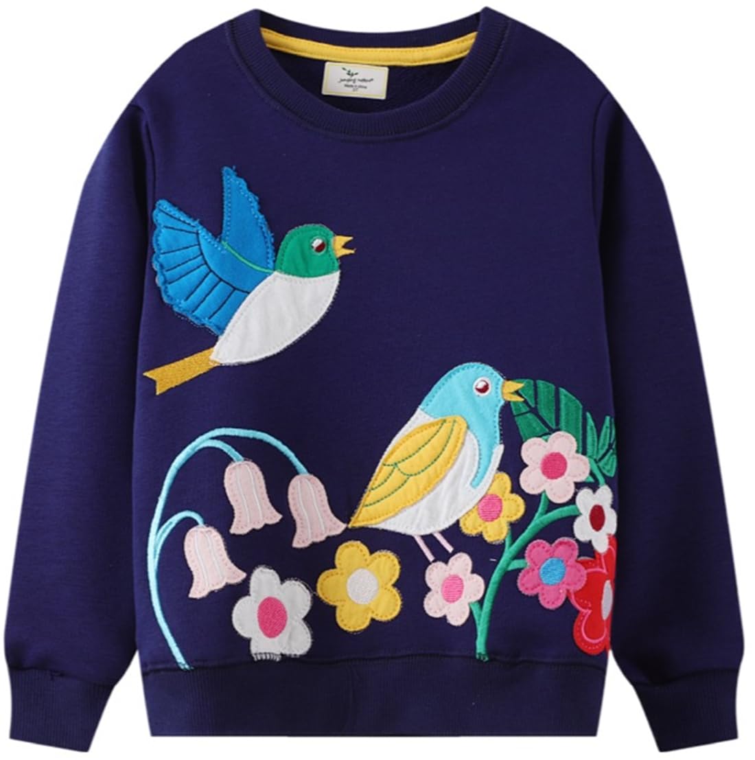 Bird Shirt Girls Long Sleeve Crewneck Cotton Animal Print Blue Swearter Tops Toddler Fall Outfits Kids Floral Sweatshirt 8T