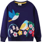 Bird Shirt Girls Long Sleeve Crewneck Cotton Animal Print Blue Swearter Tops Toddler Fall Outfits Kids Floral Sweatshirt 6T