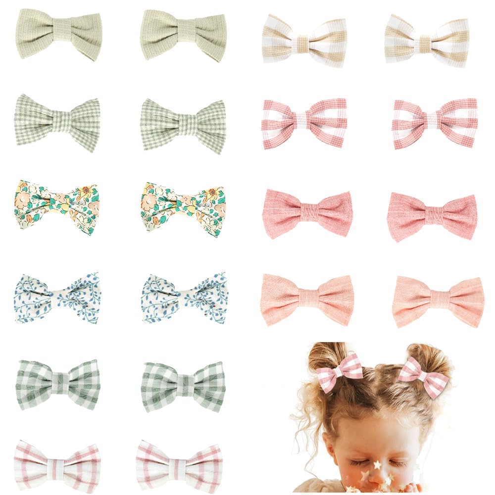 Patpat 20Pcs Colorful Bow Baby Hair Clips For Girls, 1.9Inch NonSlip Hair Accessories For Baby Girl 10 Designs Sweetly Stylish 
