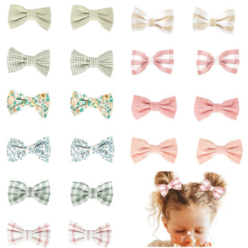 Patpat 20Pcs Colorful Bow Baby Hair Clips For Girls, 1.9Inch NonSlip Hair Accessories For Baby Girl 10 Designs Sweetly Stylish 
