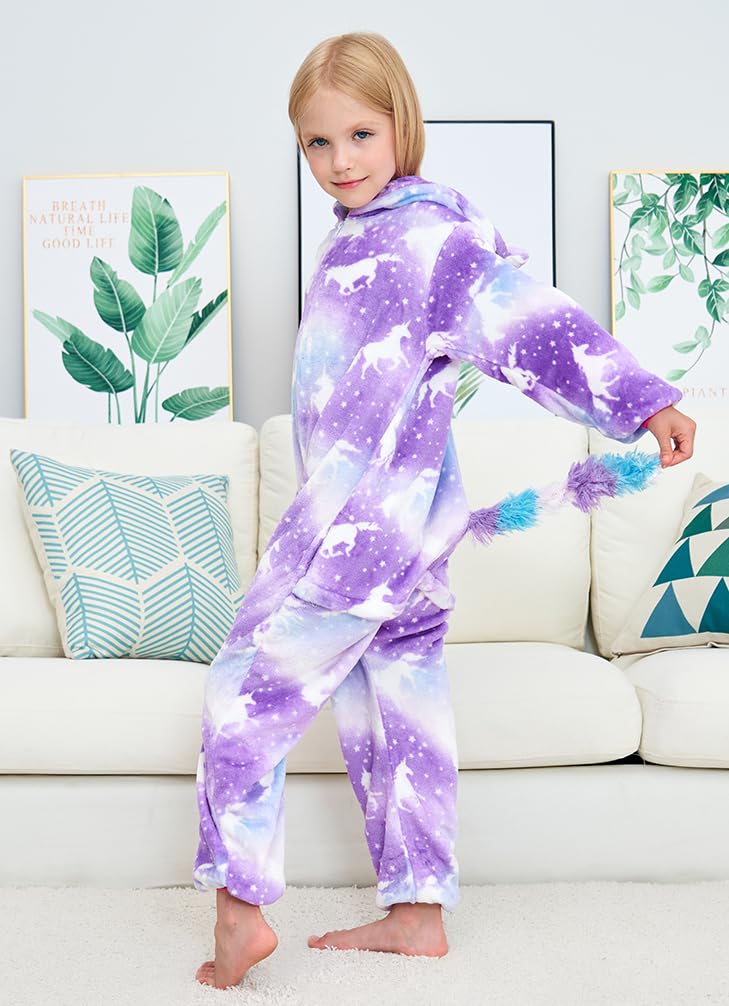 Cos Time Uniquecos Kids Unicorn Onesie Animal One Piece Pajamas Halloween Costumes (Purple Horse, 4T)