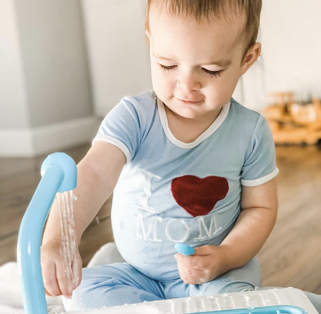 Kickee Two-Piece Applique Pajama Set With Short Sleeves, I Love Mom Baby Pajamas (Lotus I Love Mom - 12-18 Months)