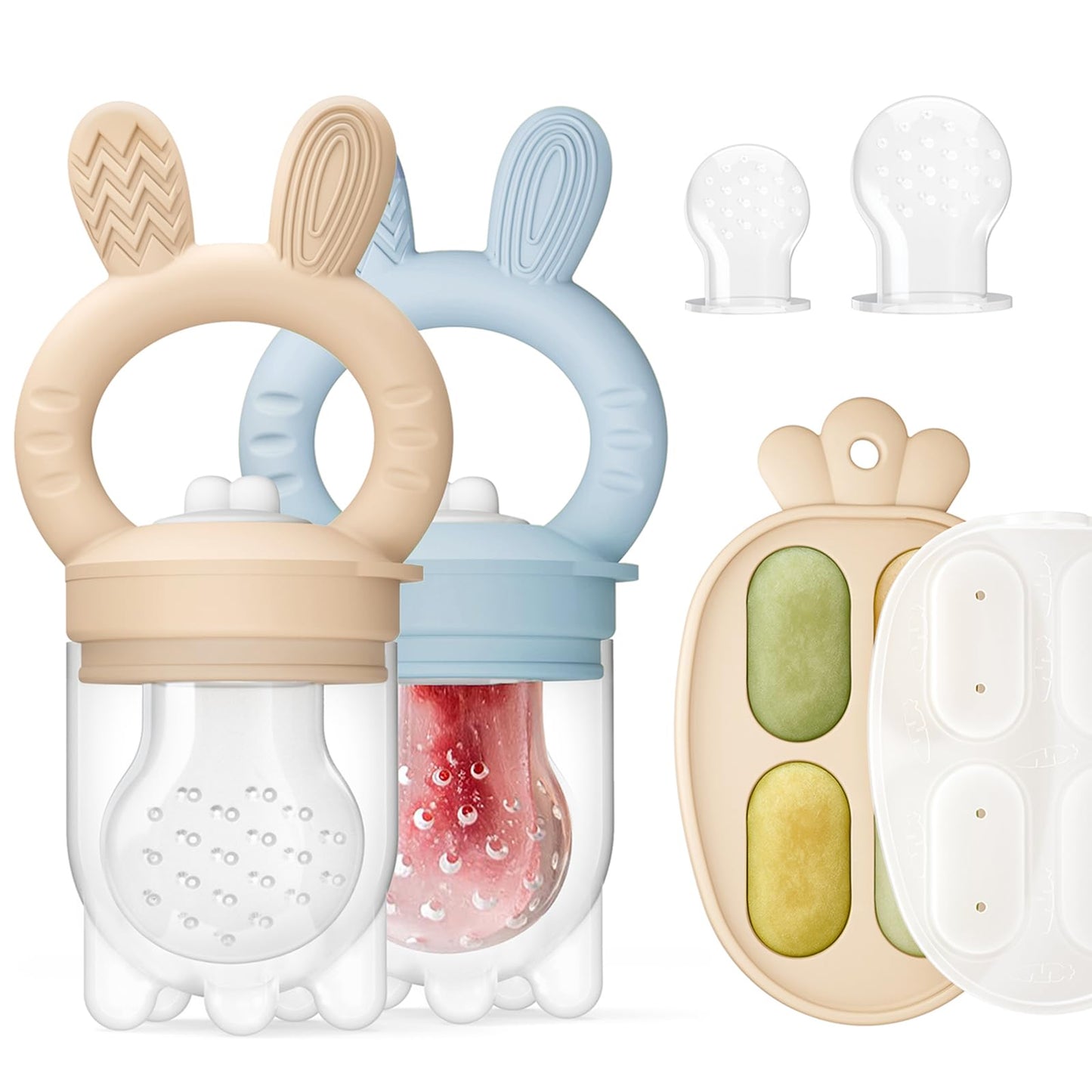 2 Packs Baby Fruit Feeder & Freezer Tray Combo, Push Pop Baby Food Feeder to Safely Introduce New Foods, Fresh & Frozen Food Sil