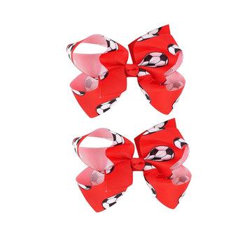 Soccer Hair Accessories, Soccer Hair Bows, Soccer Ball Bow,Soccer Ribbon Bow Hair Clips ,bows Hair Accessories for girls.A (red)