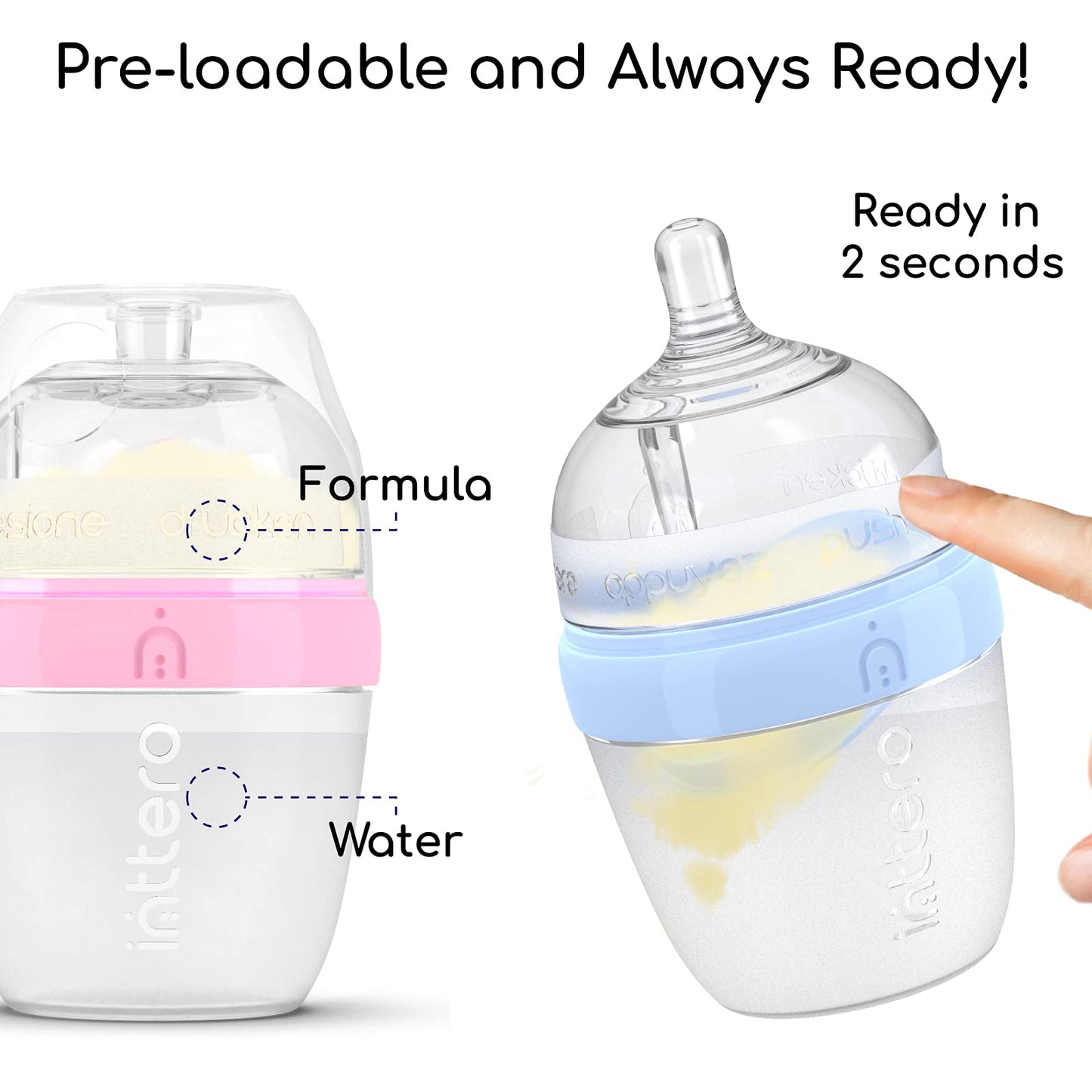 INTTERO Natural Anti-Colic Formula Dispenser Baby Bottle - Air-Free Vent - 6oz/2pk Cute Pink Slow Flow - Everyday Baby Essential