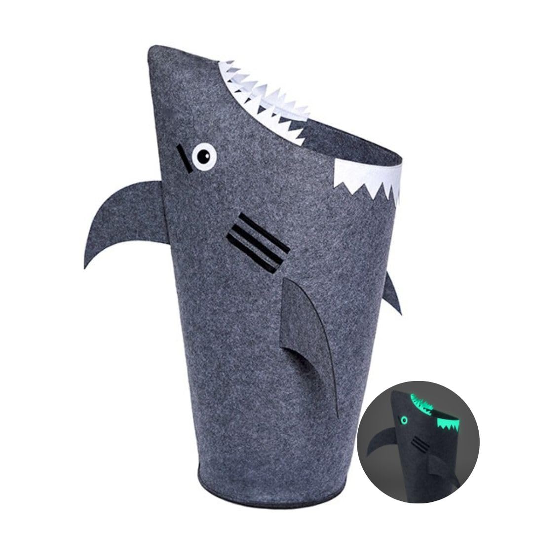Pikl Glow In The Dark Shark Hamper For Kids Unique Patented Design Large Durable Ideal For Toy Storage Kids Laundry Hamper Boys