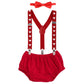 1St Valentine'S Day Outfit Boy Baby First 1St Birthday Outfit Cake Smash Photo Props Bloomers Diaper Cover Adjustable Suspender