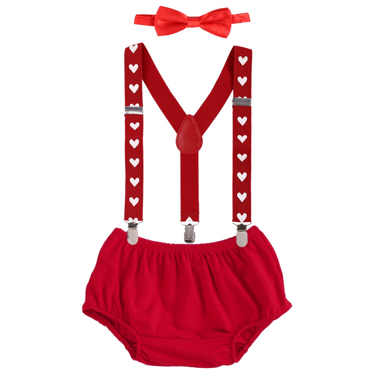 1St Valentine'S Day Outfit Boy Baby First 1St Birthday Outfit Cake Smash Photo Props Bloomers Diaper Cover Adjustable Suspender