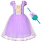 Princess Long Hair Costume For Toddler Baby Girls Birthday Party Dress Up With Headband (5T 6T)