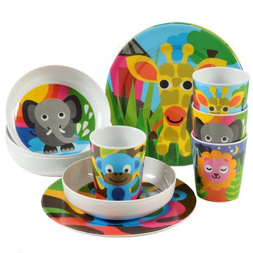 French Bull 4Pc Kids Feeding Melamine Tableware Flatware Bpa Free Dishwasher Safe, Durable, 4 Count (Pack Of 1) Plate Set (Jungl