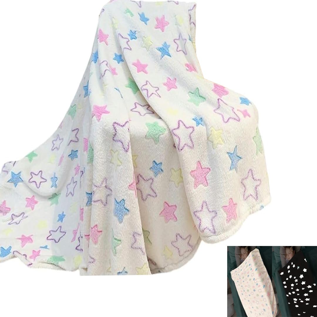 MOM CARE Glow in The Dark Blanket for Babies (44 x 39 in / 110 x 100 cm)  UltraSoft Flannel Fleece, Luminous Stars, AllSeason