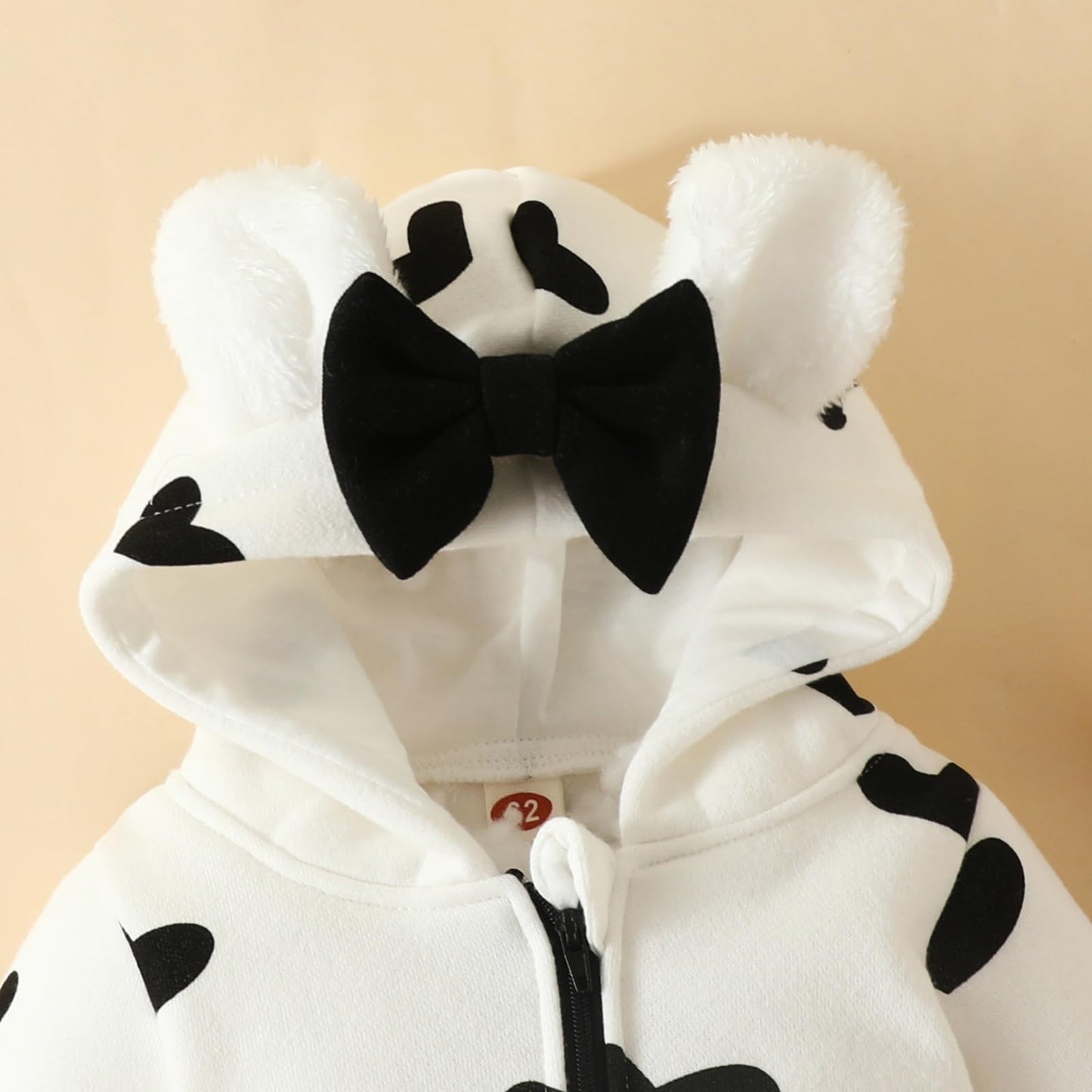 Newborn Baby Girl Hooded Jumpsuit Heart Cow Zip Up Long Sleeve Infant One Piece Romper Snowsuit Valentines Day Outfit (Heart Bla