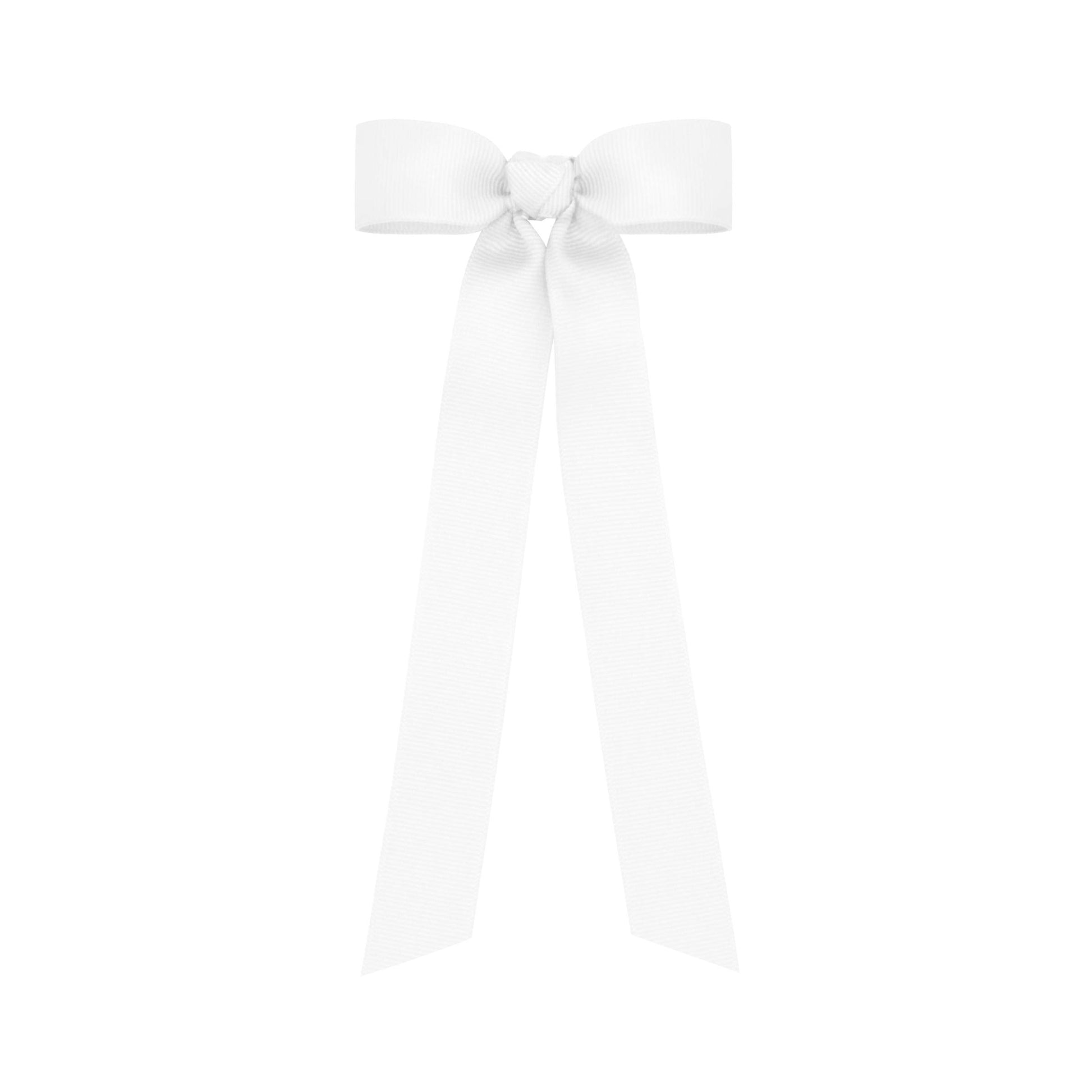 Wee Ones Girls Mini Grosgrain Bowtie with Knot Wrap and Stream Tails, 8 Streamer, White