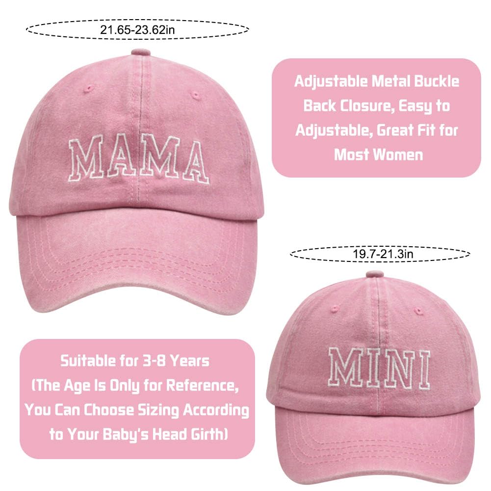 2Pcs Mama And Mini Matching Baseball Cap For Mother Baby Duaghter Son, 3D Embroidered Adjustable Washed Parent-Child Hat