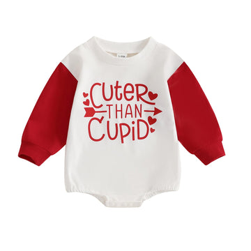 Fiomva Valentines Day Baby Girl Outfit Infant Sweatshirt Bubble Romper Newborn Bodysuit Cute Toddler Fall Winter Clothes (B Cute