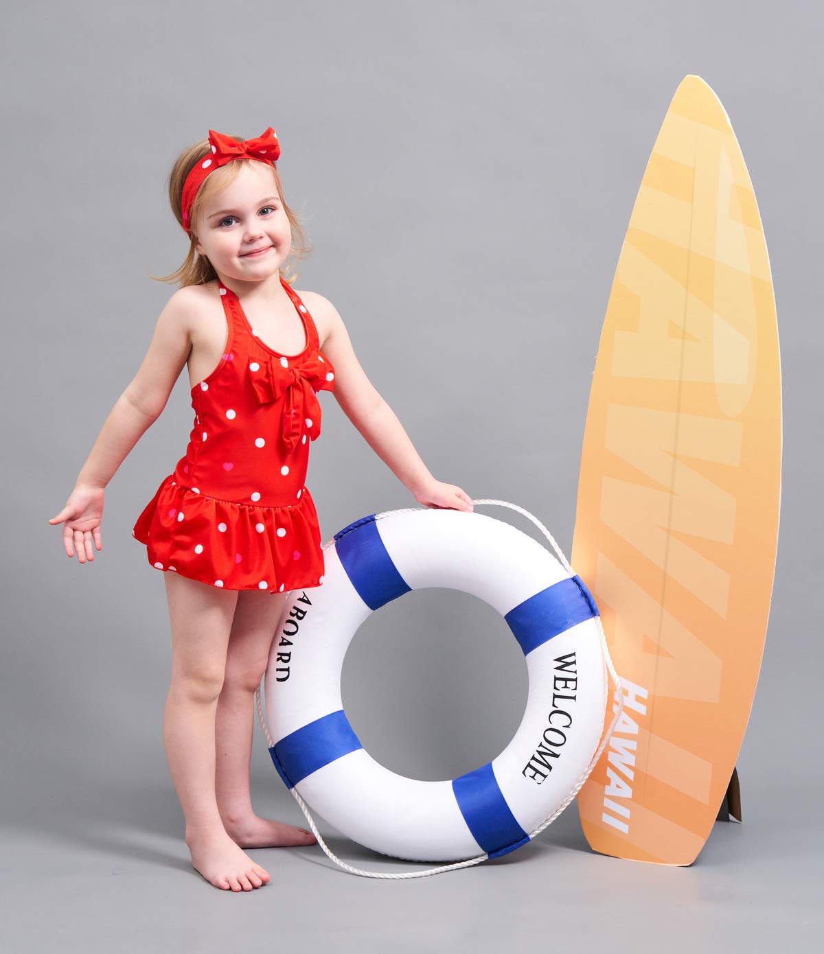 Jastore Baby Girls Swimwear One Piece Swimsuits Beach Wear With Headband (12-24 Months,Red)