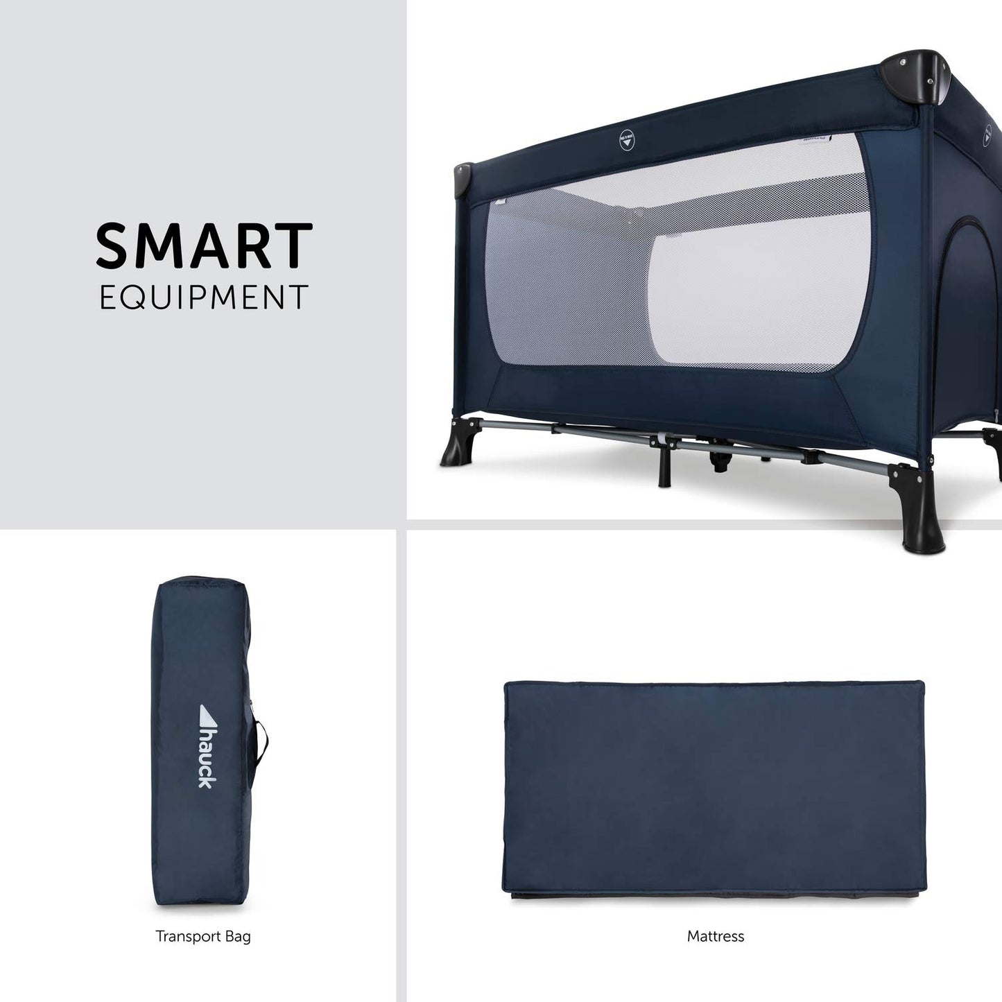 Hauck Sleep N Play Go Plus Portable Travel Crib - Compact, Mobile Folding Bed, With Wheels, Foldable Mattress, And Storage Bag -