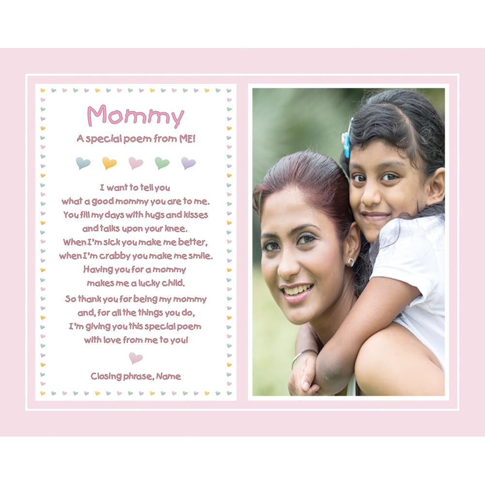 Mommy Gift From Daughter, Baby, Toddler, A Special Poem From Me, 8X10 Inch Print Personalized With Name And Photo