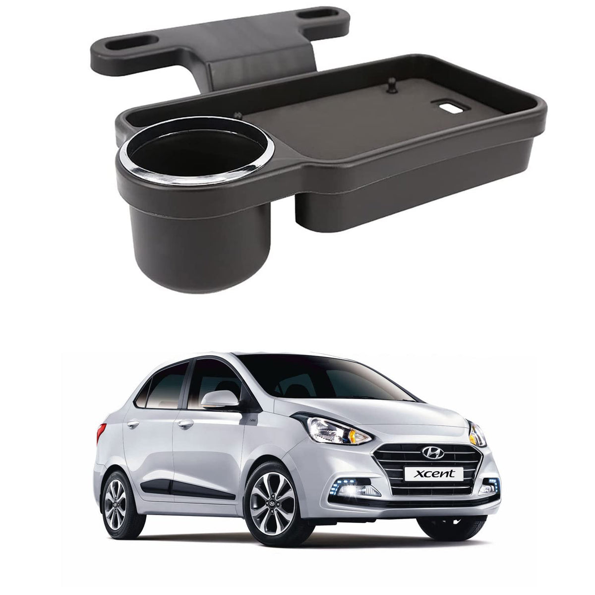 Oshotto (FT04) Foldable Car Auto Headrest Rear Back Seat Table Drink Food Cup Tray Holder Compatible with Hyundai Xcent  Black