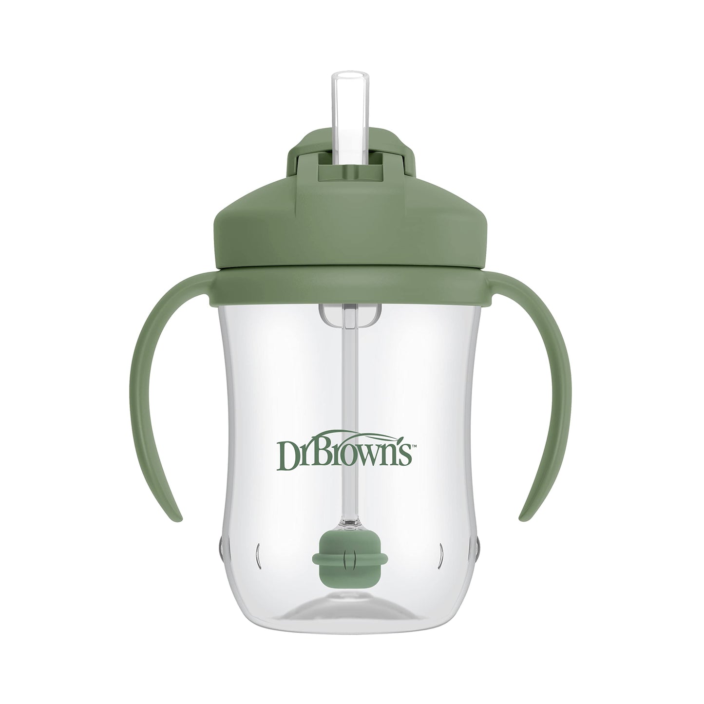 Dr. Browns Milestones Babys First Straw Cup, Training Cup With Weighted Straw, Olive Green, 6M+