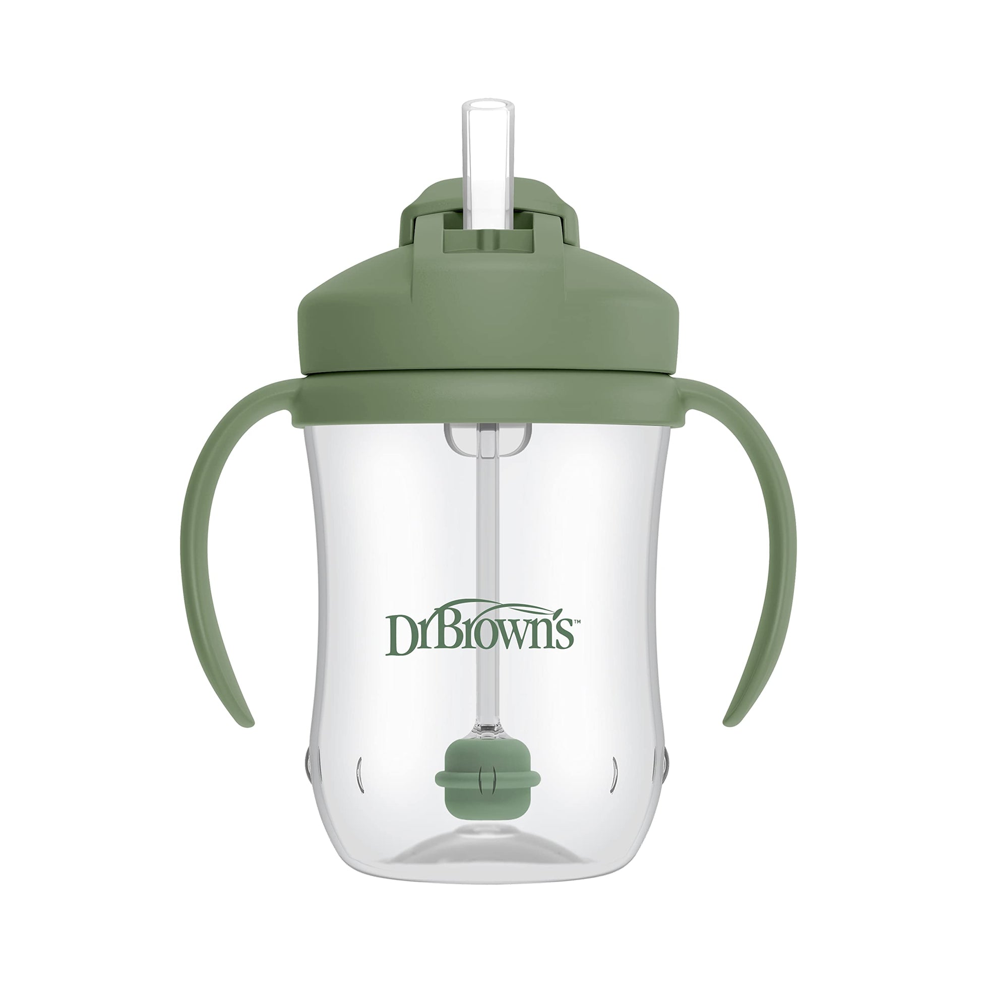 Dr. Browns Milestones Babys First Straw Cup, Training Cup With Weighted Straw, Olive Green, 6M+