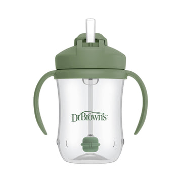 Dr. Browns Milestones Babys First Straw Cup, Training Cup With Weighted Straw, Olive Green, 6M+