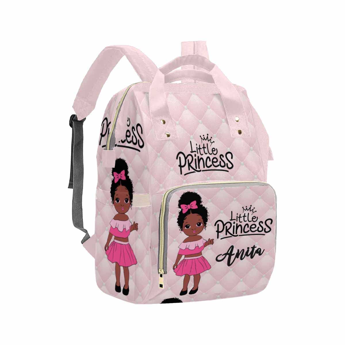 Artsadd Personalized Large Capacity Diaper Bags, Pink Little Princess Daypack Custom Name Backpack Casual Daypack Bag Nappy Bag