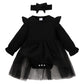 Sobowo Black Baby Girls' Lace Dress Bodysuit With Headband(0-3 Months, Black L)