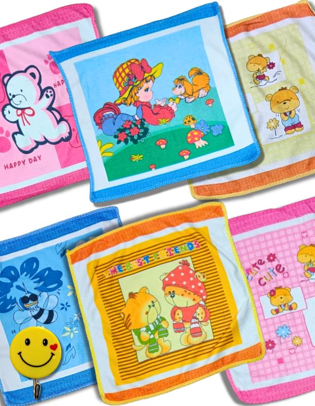 Quarya Cotton Face Towels for Newborn Baby Kids Soft Hankies Small Printed Cartoon Handkerchief Napkins Rumal for Infants Toddle